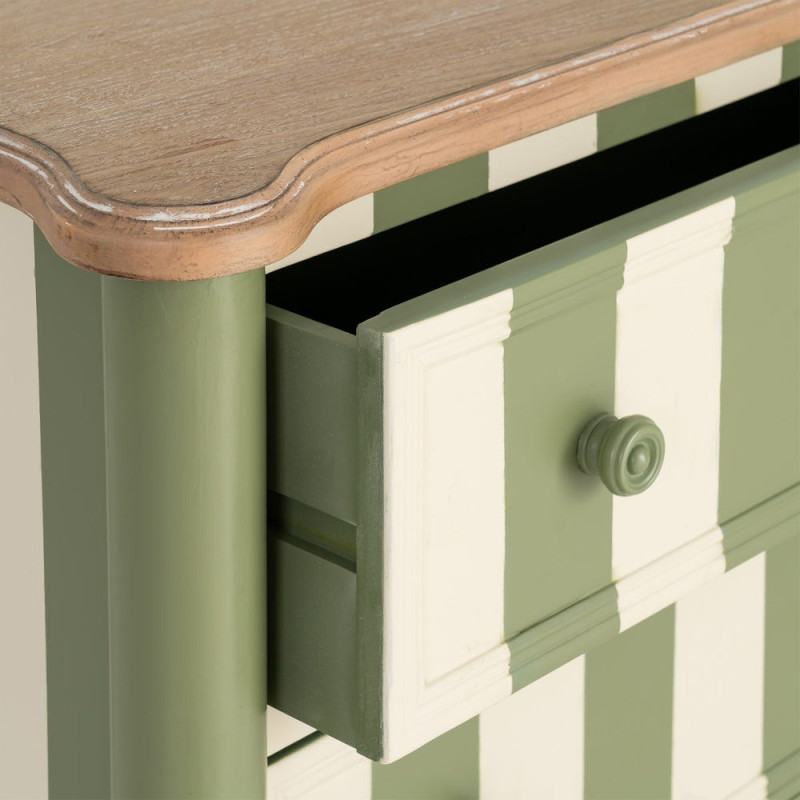 Commode 2 tiroirs bois rayée vert crème 80x45x60 cm Sarnelle Ixia - 5