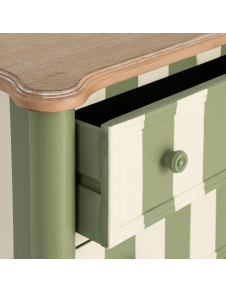 Commode 2 tiroirs bois rayée vert crème 80x45x60 cm Sarnelle Ixia - 5