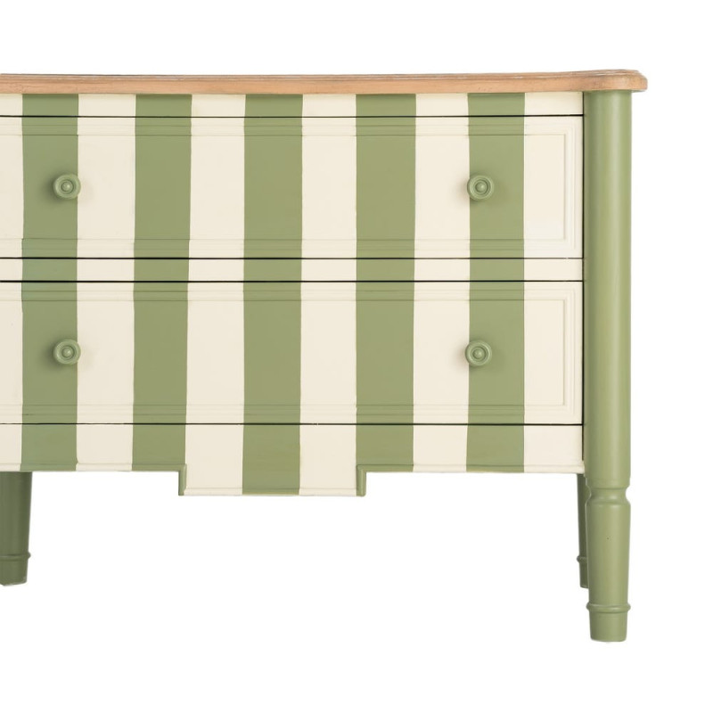 Commode 2 tiroirs bois rayée vert crème 80x45x60 cm Sarnelle Ixia - 6