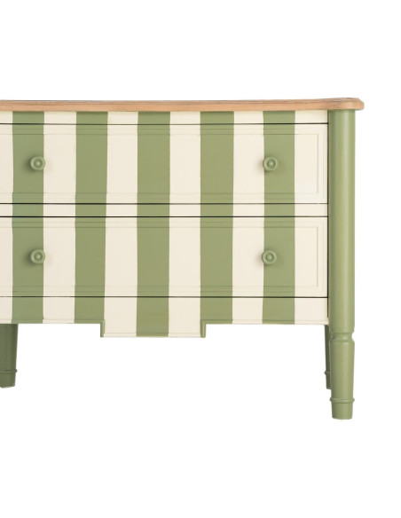Commode 2 tiroirs bois rayée vert crème 80x45x60 cm Sarnelle Ixia - 6
