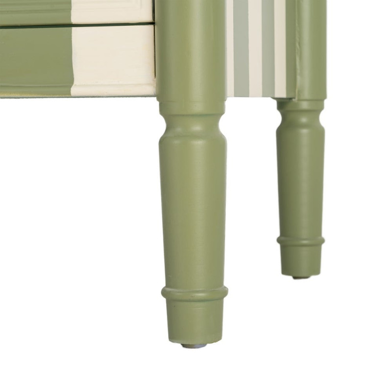 Commode 2 tiroirs bois rayée vert crème 80x45x60 cm Sarnelle Ixia - 7