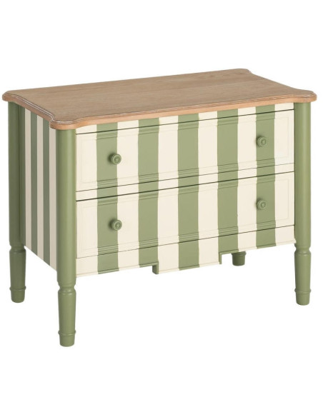 Commode 2 tiroirs bois rayée vert crème 80x45x60 cm Sarnelle Ixia - 1