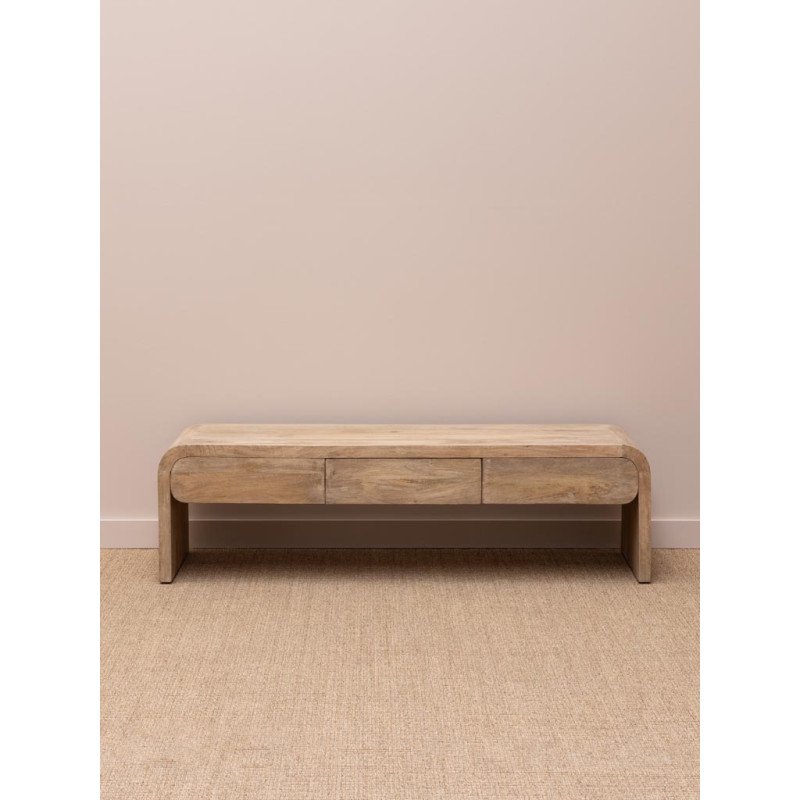 Meuble TV bois clair manguier 3 tiroirs 160 cm Losail  - 2
