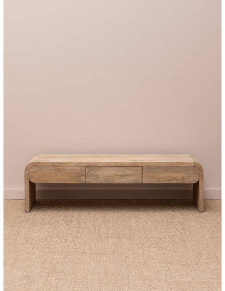 Meuble TV bois clair manguier 3 tiroirs 160 cm Losail  - 2