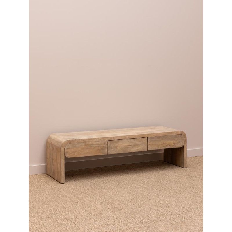 Meuble TV bois clair manguier 3 tiroirs 160 cm Losail  - 3
