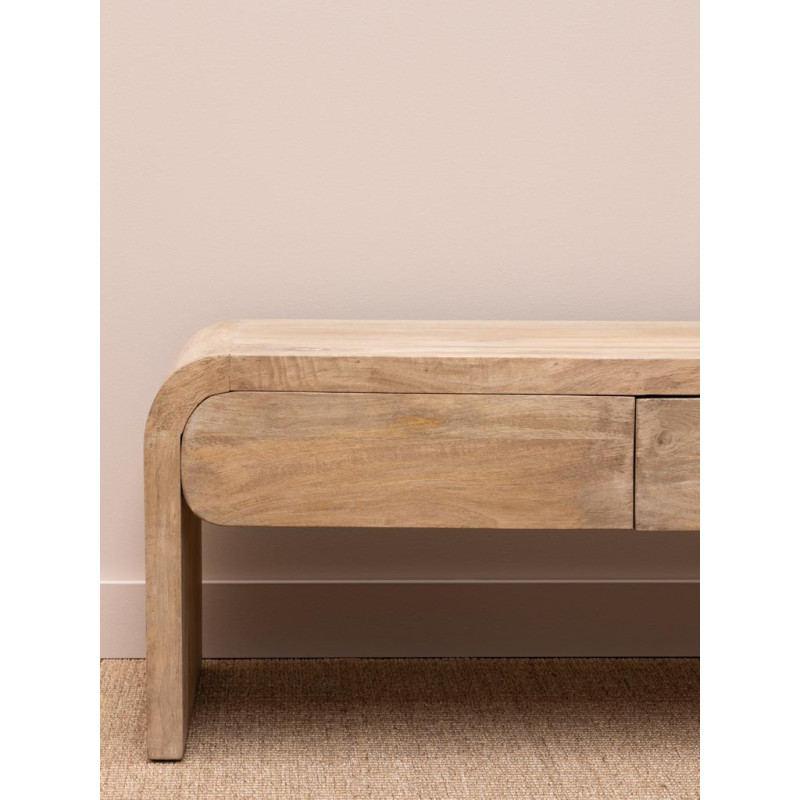 Meuble TV bois clair manguier 3 tiroirs 160 cm Losail  - 5