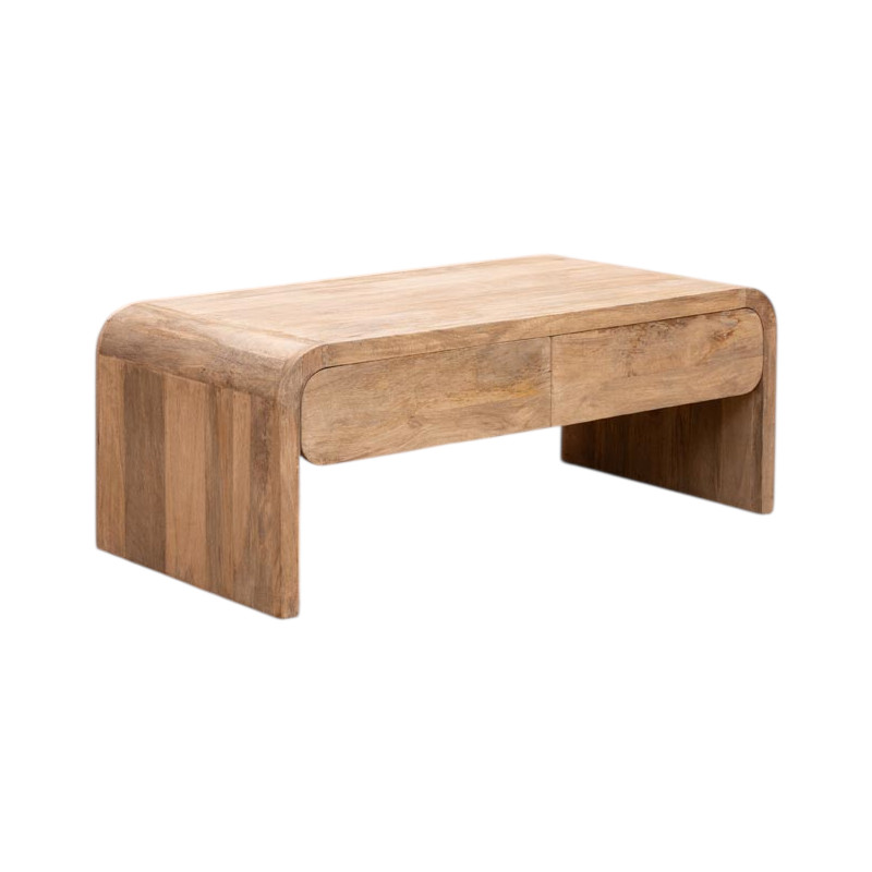 Table basse bois clair 2 tiroirs 120x60,5x46,5 cm Losail  - 1