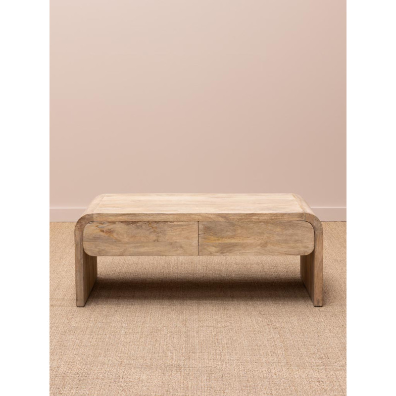 Table basse bois clair 2 tiroirs 120x60,5x46,5 cm Losail  - 3