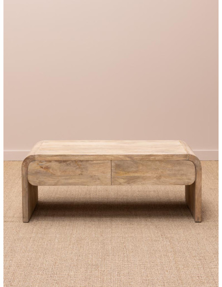 Table basse bois clair 2 tiroirs 120x60,5x46,5 cm Losail  - 3