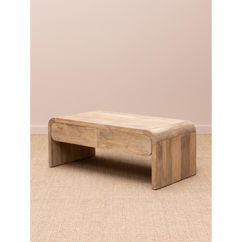 Table basse bois clair 2 tiroirs 120x60,5x46,5 cm Losail  - 4