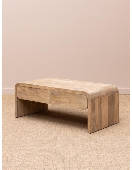 Table basse bois clair 2 tiroirs 120x60,5x46,5 cm Losail  - 4