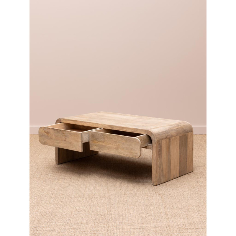Table basse bois clair 2 tiroirs 120x60,5x46,5 cm Losail  - 5