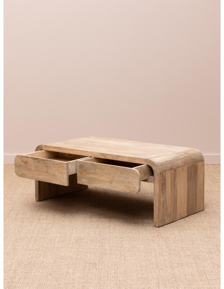 Table basse bois clair 2 tiroirs 120x60,5x46,5 cm Losail  - 5