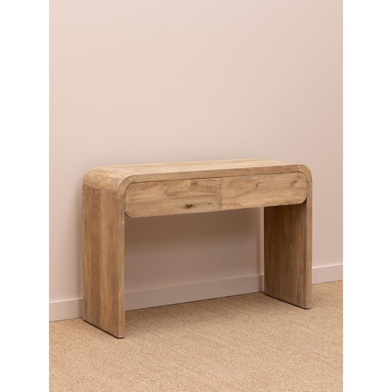 Console d’entrée bois clair 2 tiroirs 120 cm Losail  - 3