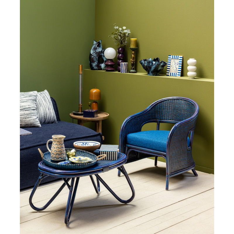 Table basse ovale rotin bleu 84x52x42 cm Pigmento  - 2