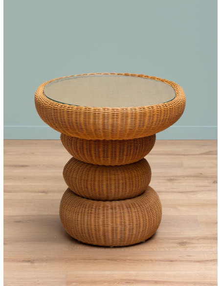 Table d’appoint rotin plateau verre 82x57x58 cm Tanéa  - 5