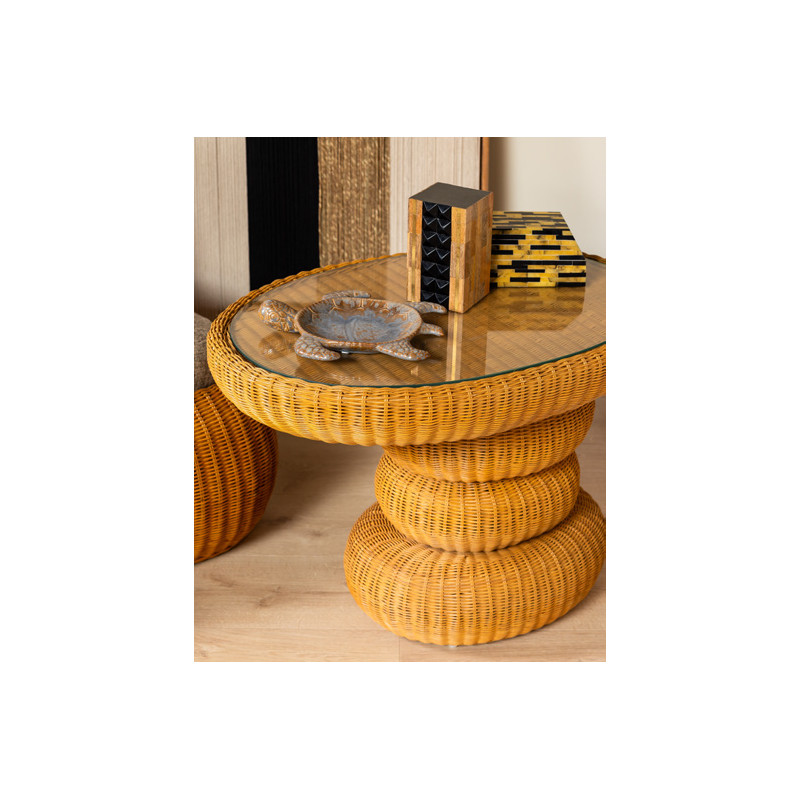 Table d’appoint rotin plateau verre 82x57x58 cm Tanéa  - 2