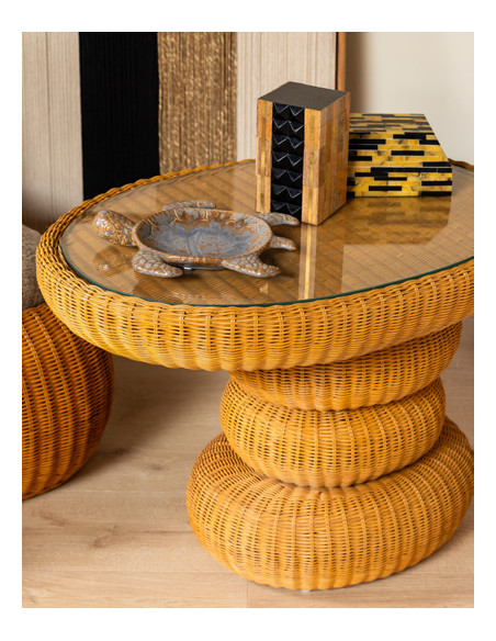 Table d’appoint rotin plateau verre 82x57x58 cm Tanéa  - 2