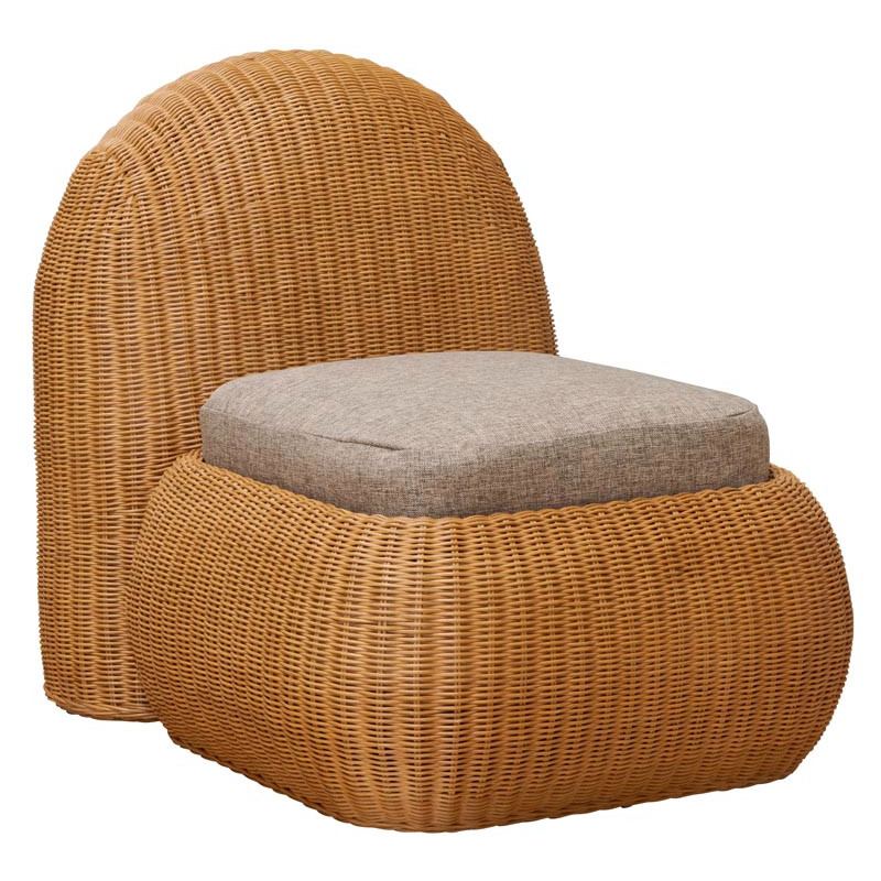 Fauteuil lounge rotin coussin taupe 74x100x82 cm Tanéa  - 1