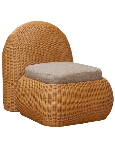 Fauteuil lounge rotin coussin taupe 74x100x82 cm Tanéa  - 1