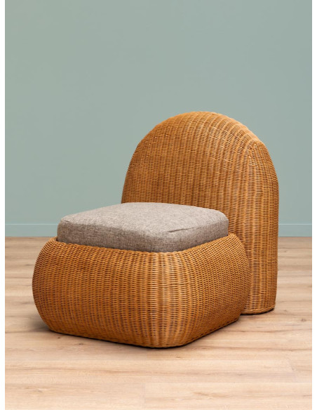 Fauteuil lounge rotin coussin taupe 74x100x82 cm Tanéa  - 3