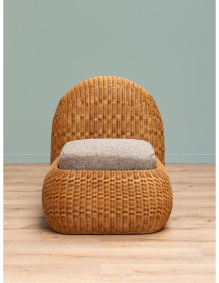 Fauteuil lounge rotin coussin taupe 74x100x82 cm Tanéa  - 4