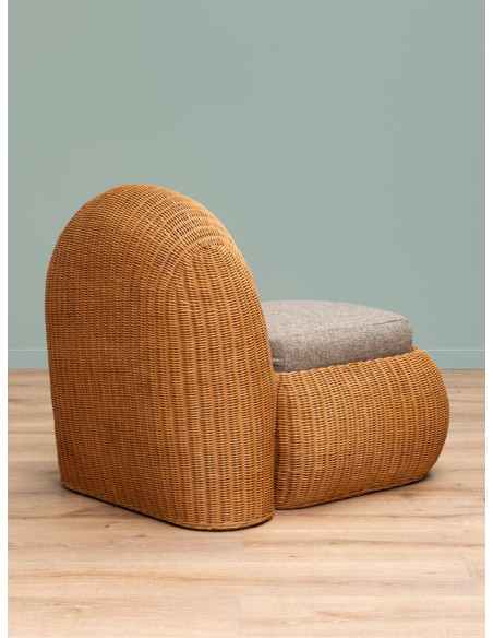 Fauteuil lounge rotin coussin taupe 74x100x82 cm Tanéa  - 6