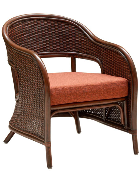 Fauteuil rotin marron coussin terracotta 60,5x76x78 cm Pigmento  - 1