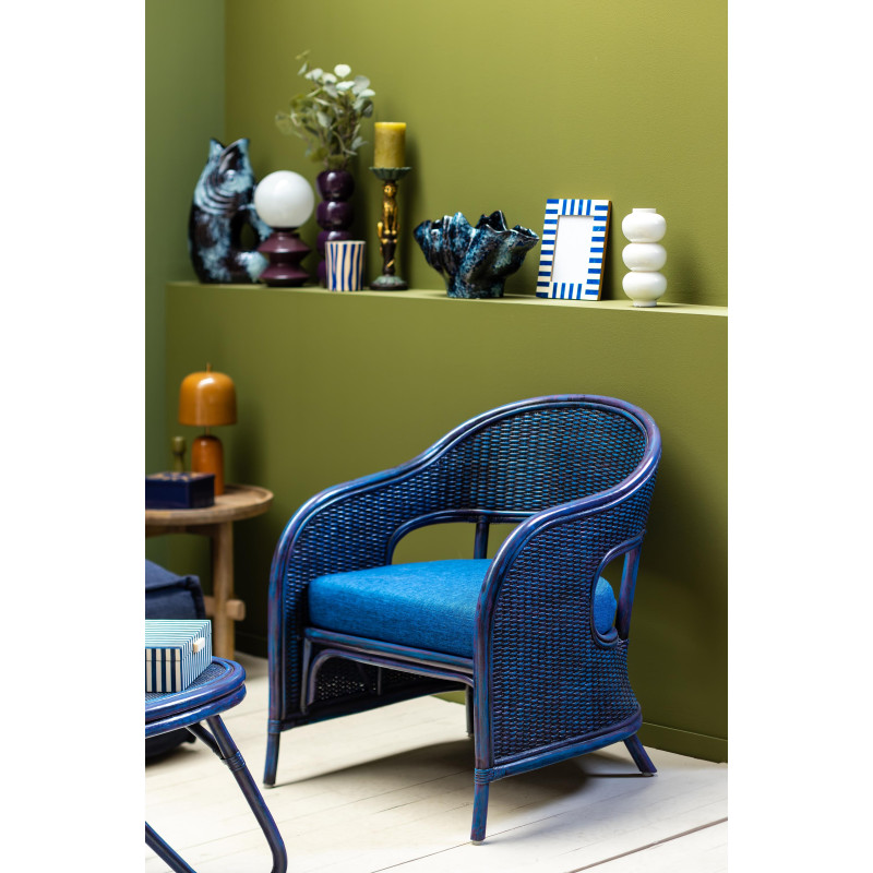 Fauteuil rotin coussin bleu 60,5x76x78 cm Pigmento  - 2