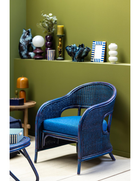 Fauteuil rotin coussin bleu 60,5x76x78 cm Pigmento  - 2