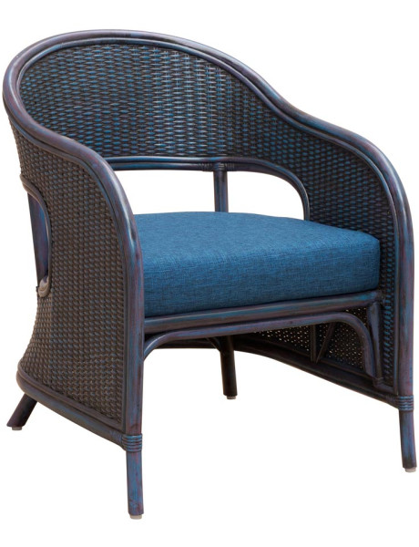 Fauteuil rotin coussin bleu 60,5x76x78 cm Pigmento  - 1
