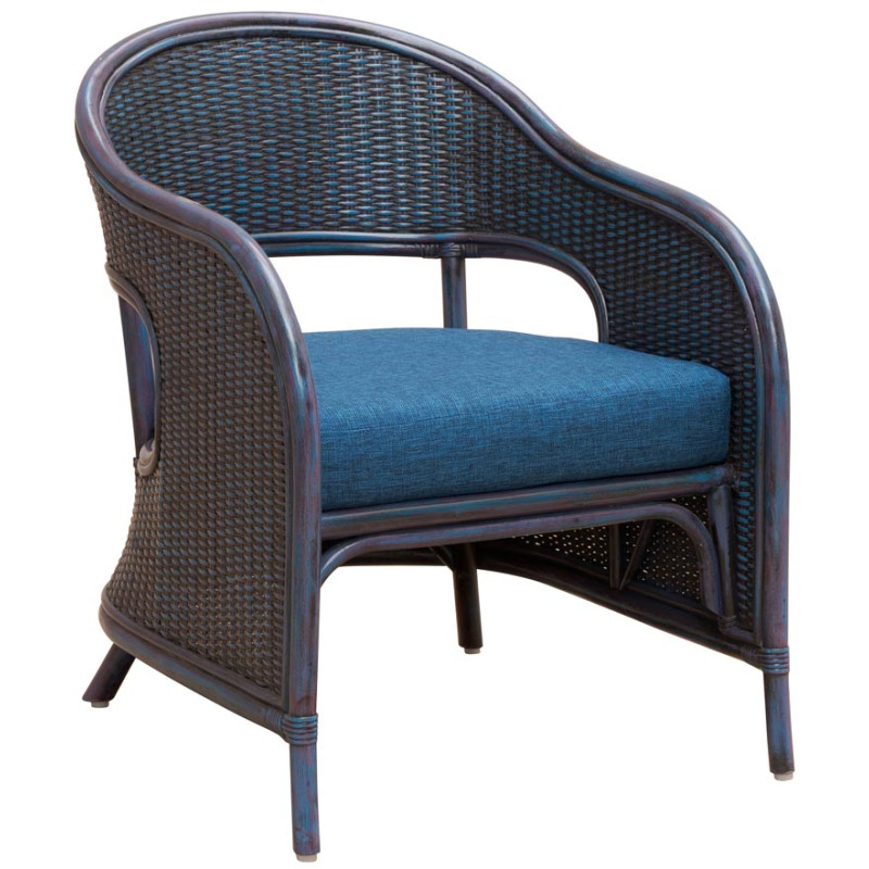 Fauteuil rotin coussin bleu 60,5x76x78 cm Pigmento  - 1