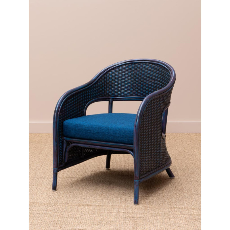 Fauteuil rotin coussin bleu 60,5x76x78 cm Pigmento  - 4