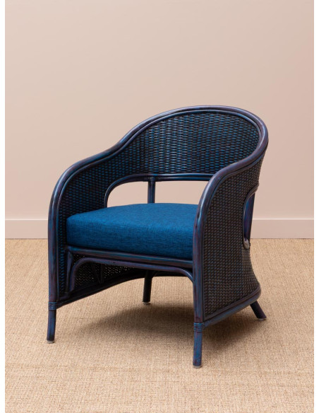 Fauteuil rotin coussin bleu 60,5x76x78 cm Pigmento  - 4