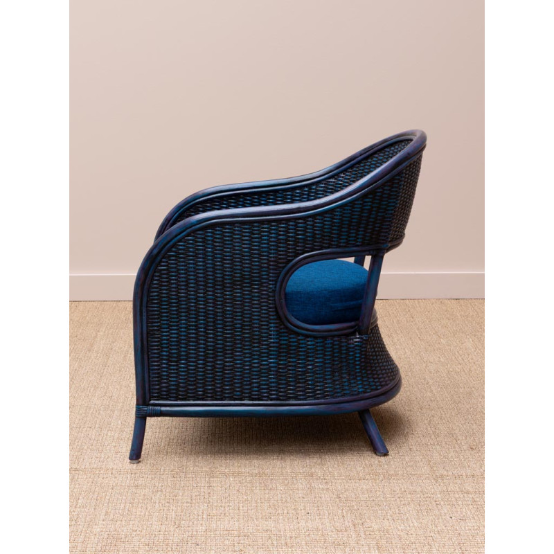 Fauteuil rotin coussin bleu 60,5x76x78 cm Pigmento  - 5