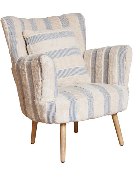 Fauteuil rayé coton bleu 77x76x84 cm Harina  - 1