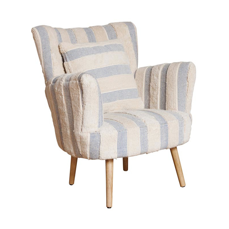 Fauteuil rayé coton bleu 77x76x84 cm Harina  - 1
