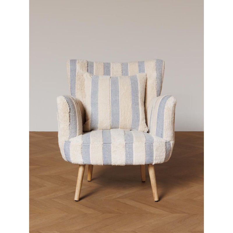 Fauteuil rayé coton bleu 77x76x84 cm Harina  - 3