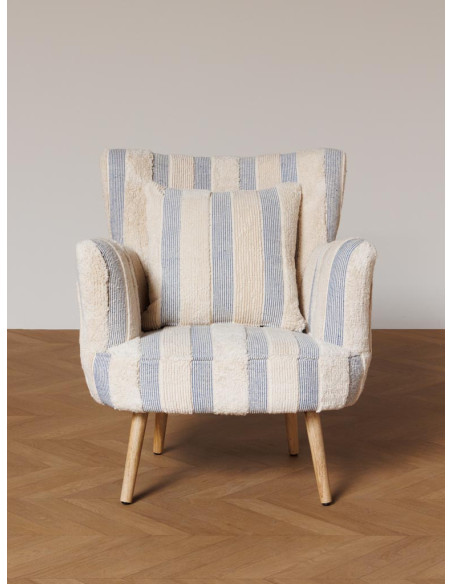 Fauteuil rayé coton bleu 77x76x84 cm Harina  - 3