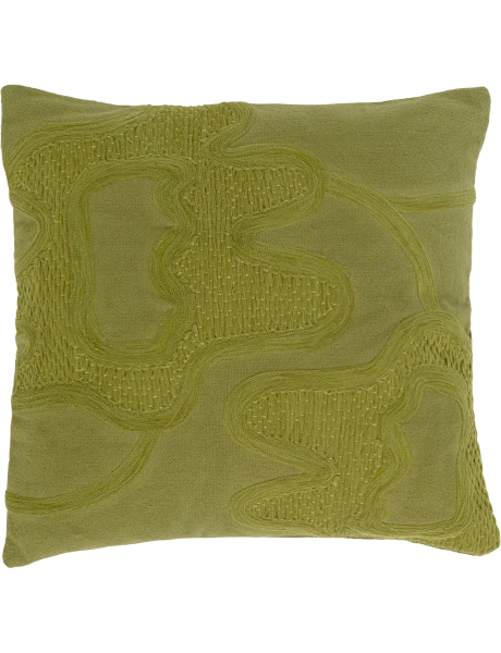 Coussin carré brodé vert olive coton mélangé 50x50 cm Kedi Urban Nature Culture - 1