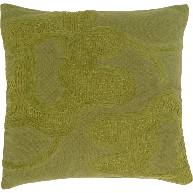 Coussin carré brodé vert olive coton mélangé 50x50 cm Kedi Urban Nature Culture - 1