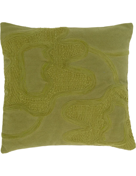 Coussin carré brodé vert olive coton mélangé 50x50 cm Kedi Urban Nature Culture - 1