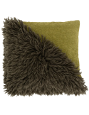Coussin carré à poils longs coton laine viscose vert olive 50x50 cm Sirle