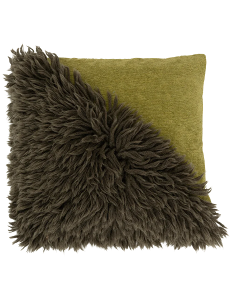 Coussin carré à poils longs coton laine viscose vert olive 50x50 cm Sirle Urban Nature Culture - 1