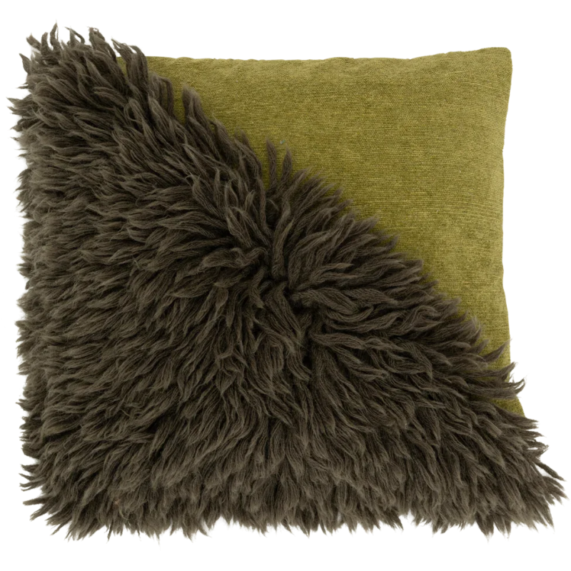 Coussin carré à poils longs coton laine viscose vert olive 50x50 cm Sirle Urban Nature Culture - 1