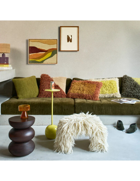 Coussin carré à poils longs coton laine viscose vert olive 50x50 cm Sirle Urban Nature Culture - 4