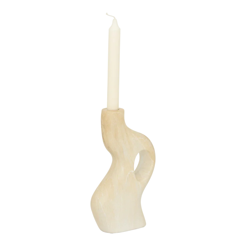 Bougeoir sculptural céramique beige effet travertin 24 cm Perla Urban Nature Culture - 3