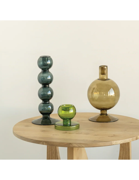 Bougeoir en verre recyclé vert olive 25 cm Sopra Urban Nature Culture - 4