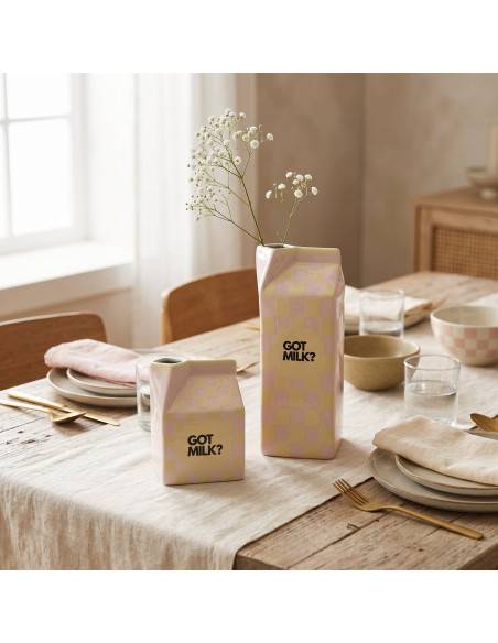 Vase brique de lait en dolomite rose jaune 13,5 cm Got Milk? Housevitamin - 2