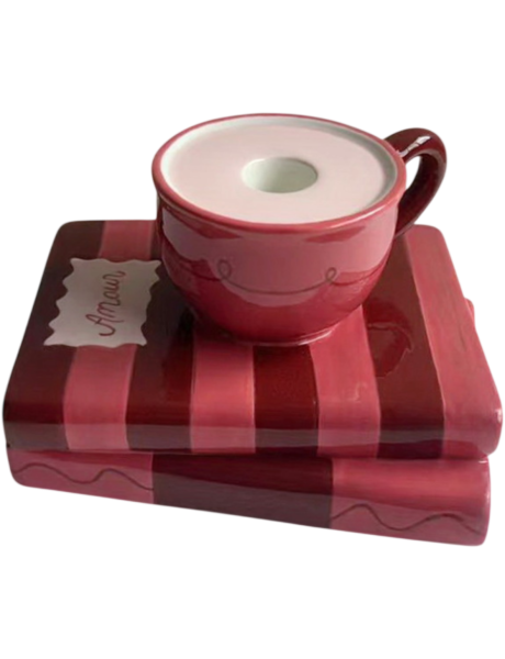 Bougeoir original tasse sur livres 16,5x13,5x9,5 cm Amour Housevitamin - 1